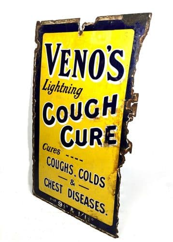 Antique Advertising - Large Enamel Sign for Veno's Cough Medicine / Apothecary